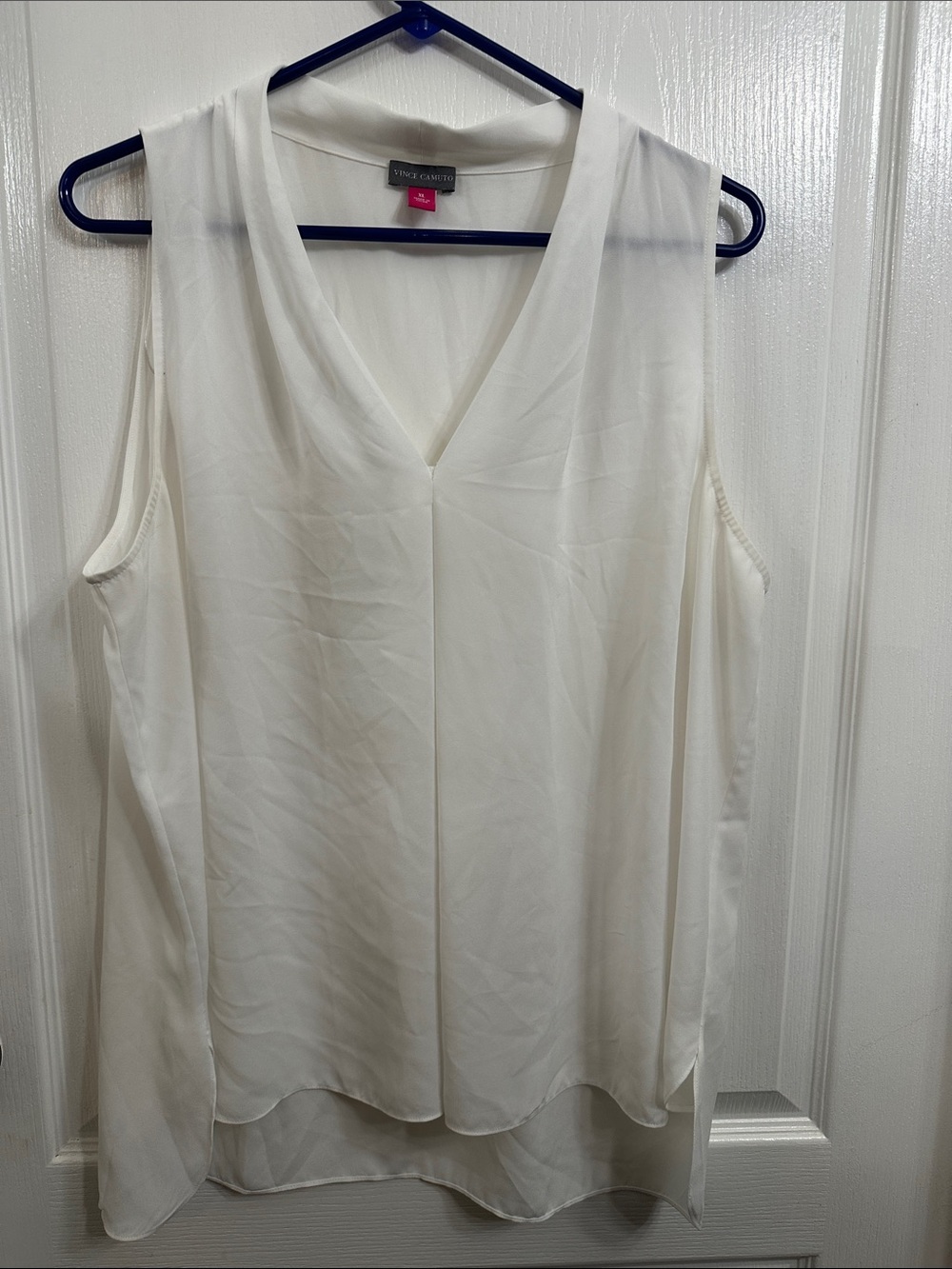 Vince Camuto White Sleeveless V-Neck Layered Chiffon Camisole